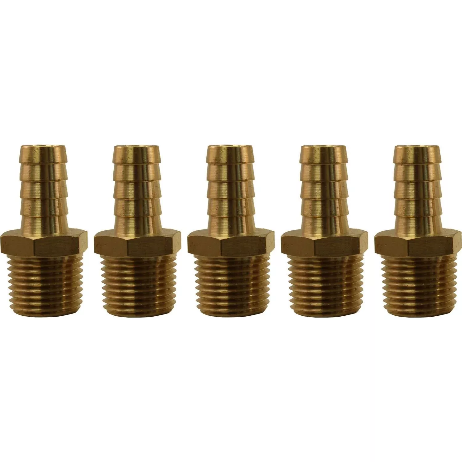 1/2″ Hose Barb x 1/2″ MPT Brass Hose Fitting Pack of 5