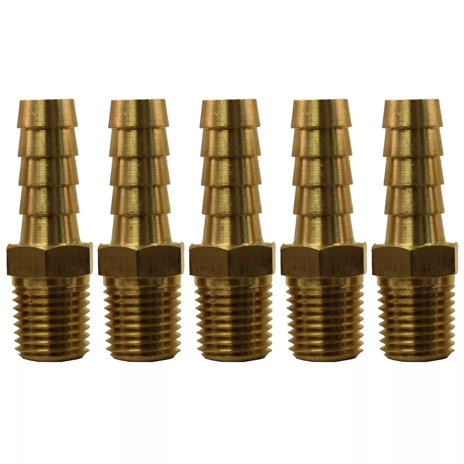 3/8" Hose Barb x 1/4" MPT Brass Hose Fitting Pack of 5