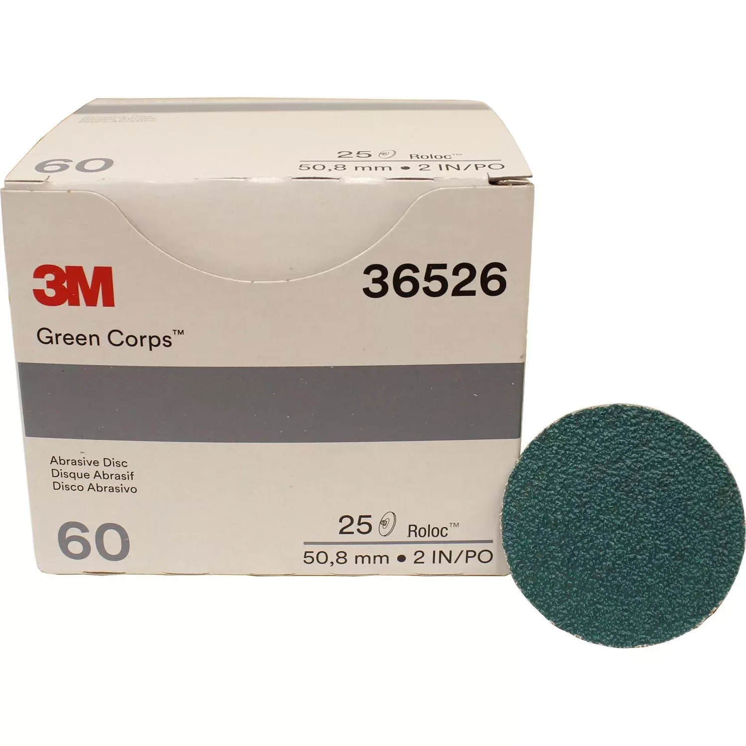 3M 36526 2″ 60 Grit Roloc Green Corps Abrasive Disc – Box of 25