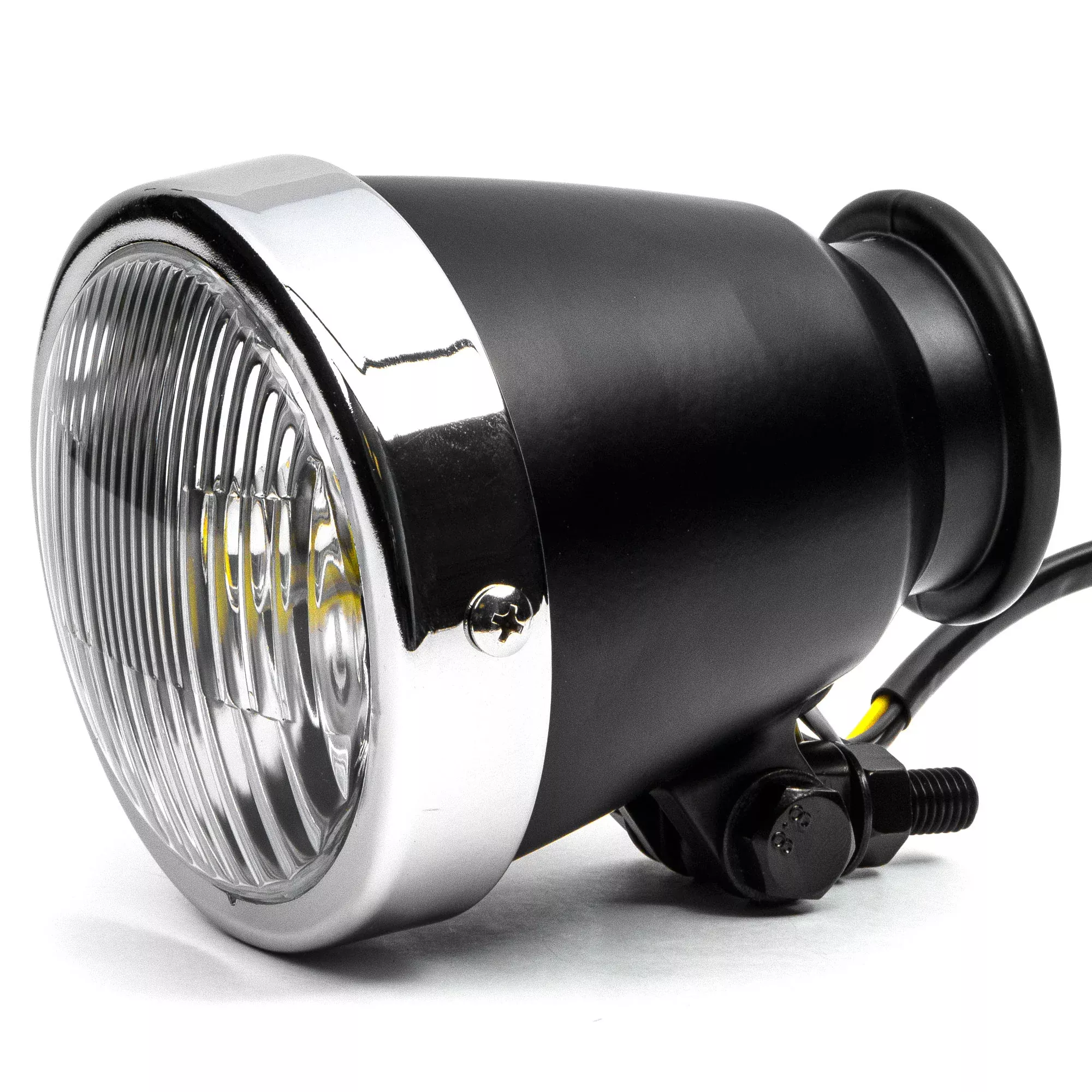 4.25" Mini Headlight w/ High Low Beam Lights LED Bulb Black w/ Chrome Housing