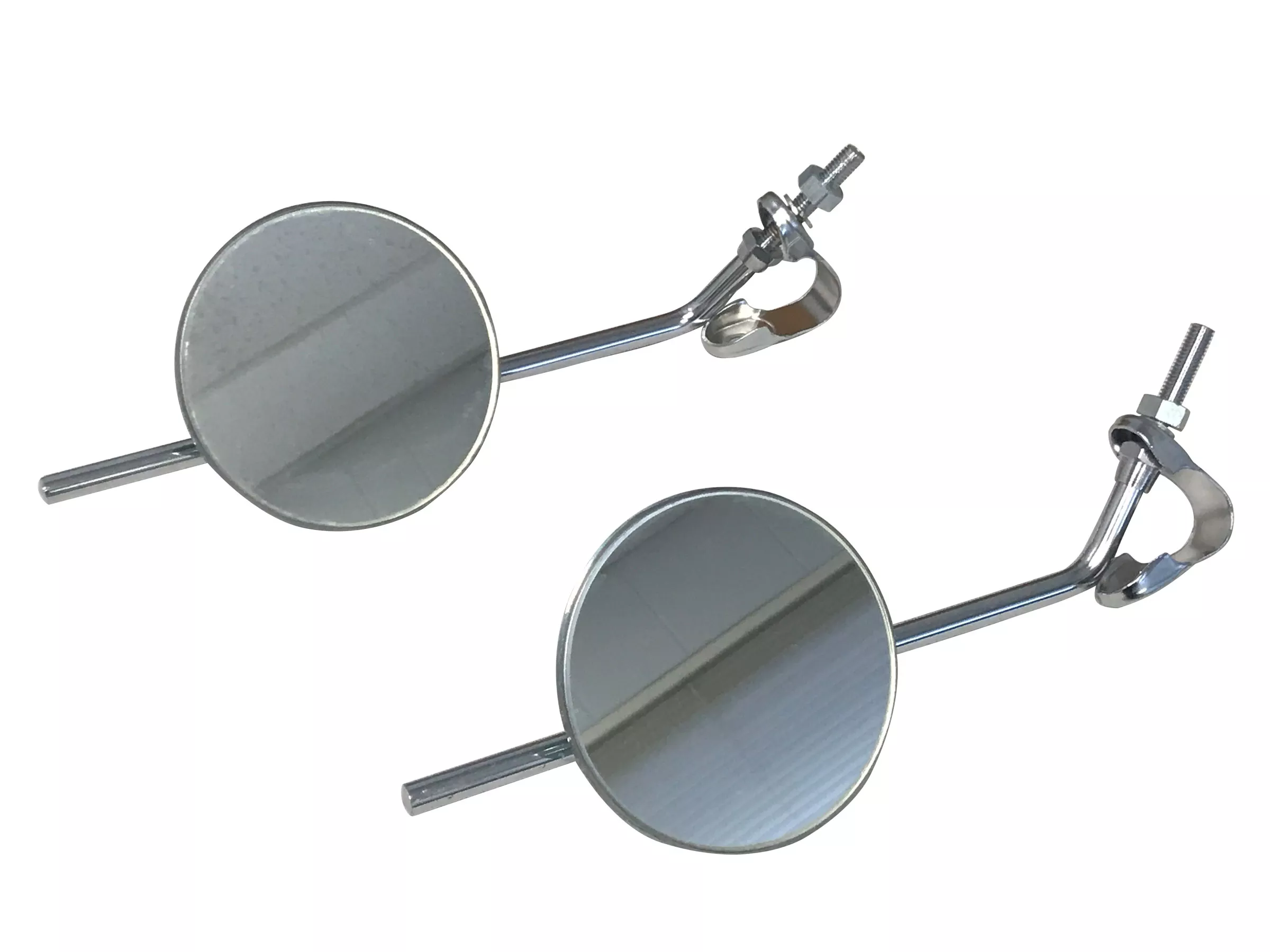4" Round Chrome Mirror Set With Clamps | 8-1/2"Stem