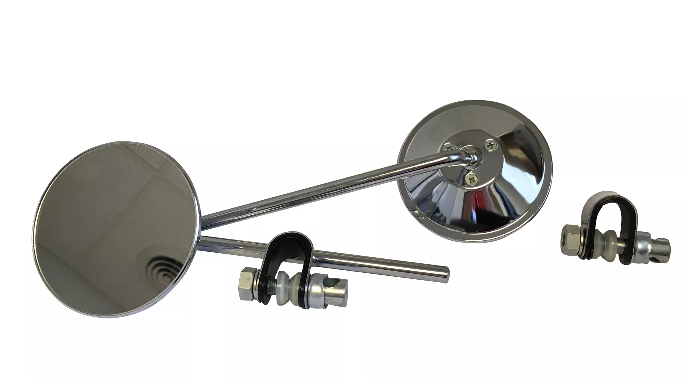 4" Round Chrome Mirror Set With Clamps | 8" or 12" Stem | Heavy Duty