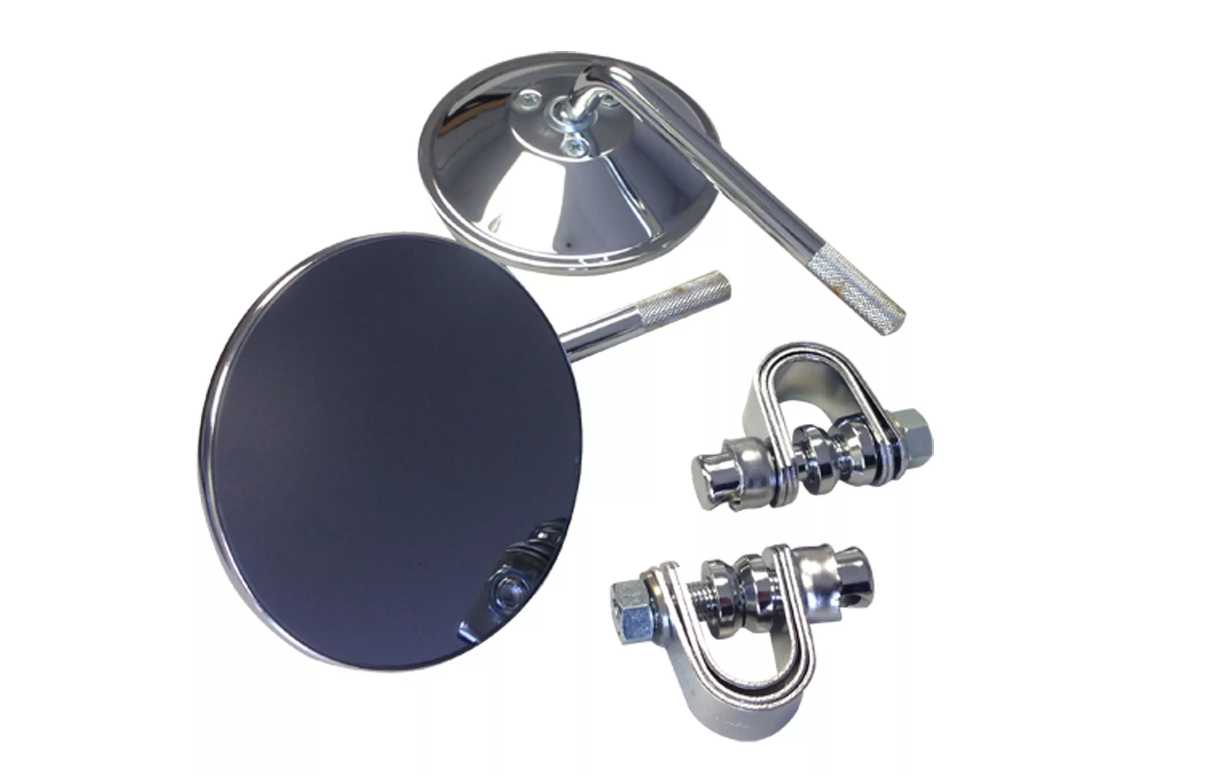 4" Round Polished Mirror Set With Clamps | 4" Stem | Heavy Duty