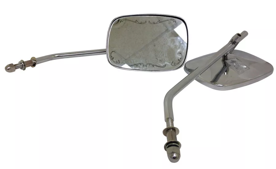 5" Rectangle Chrome Mirror Set Die Cast | 8" Stem | 5" x 3-3/4"