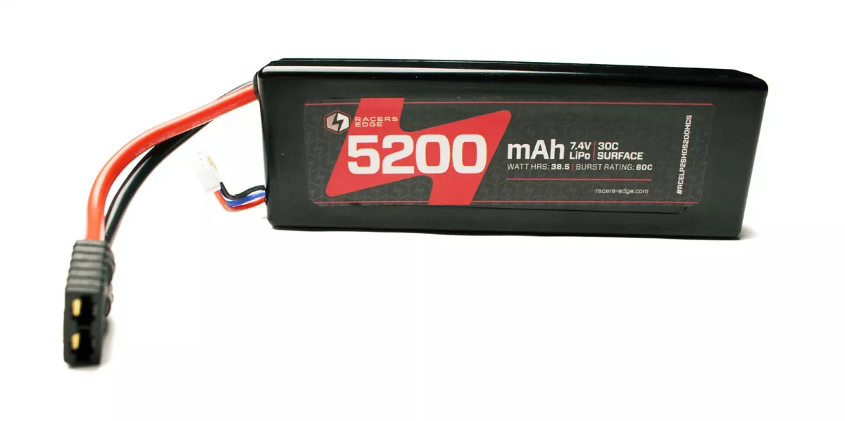 5200mAh 7.4V 2S 30C LiPo Battery with Hardwired TRX Connector