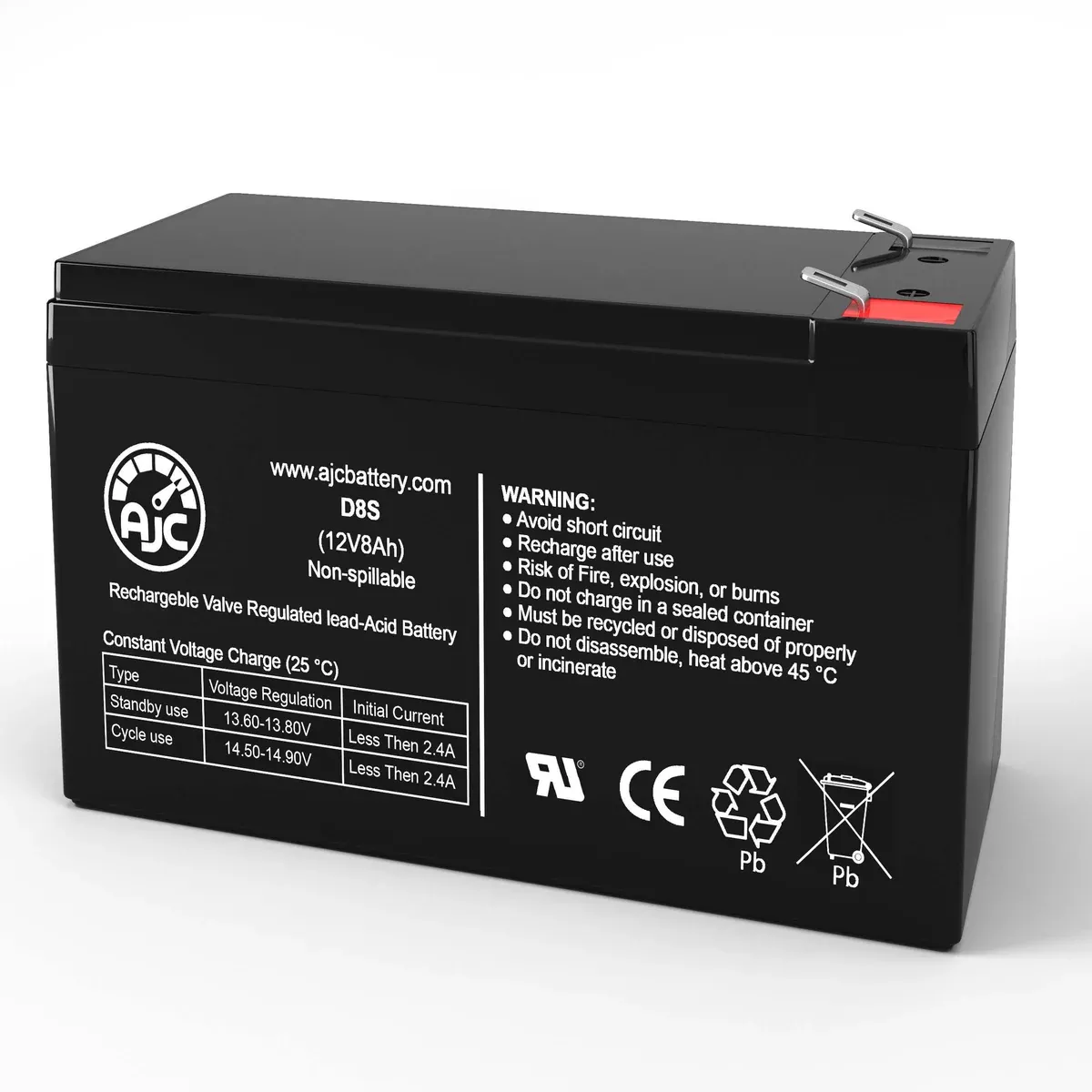AJC 12V 8Ah F2 Sealed Lead Acid – AGM – VRLA Battery