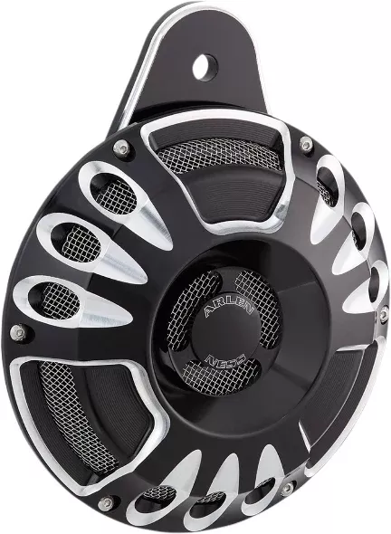 Arlen Ness 70-200 Black Billet Deep Cut Horn with Cover 12v Universal
