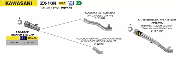 Arrow 71167HCP Half System Racing – Pro-Race Titanium Slip On + Titanium Link Pipe Ø65mm.