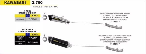 Arrow 71723AKN Race-Tech Aluminium Dark Slip On With Carbon End Cap
