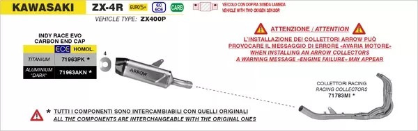 Arrow 71783MI Racing Headers Interchangeable With Original Ones