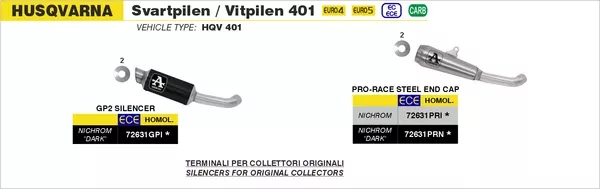 Arrow 72631GPI GP2 Dark Slip Ons Kit