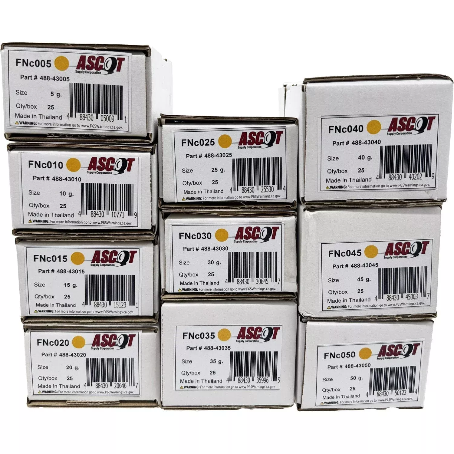 Ascot FN Style Coated Lead Clip-On Wheel Weight Bundle 5gm-50gm (10 Items)