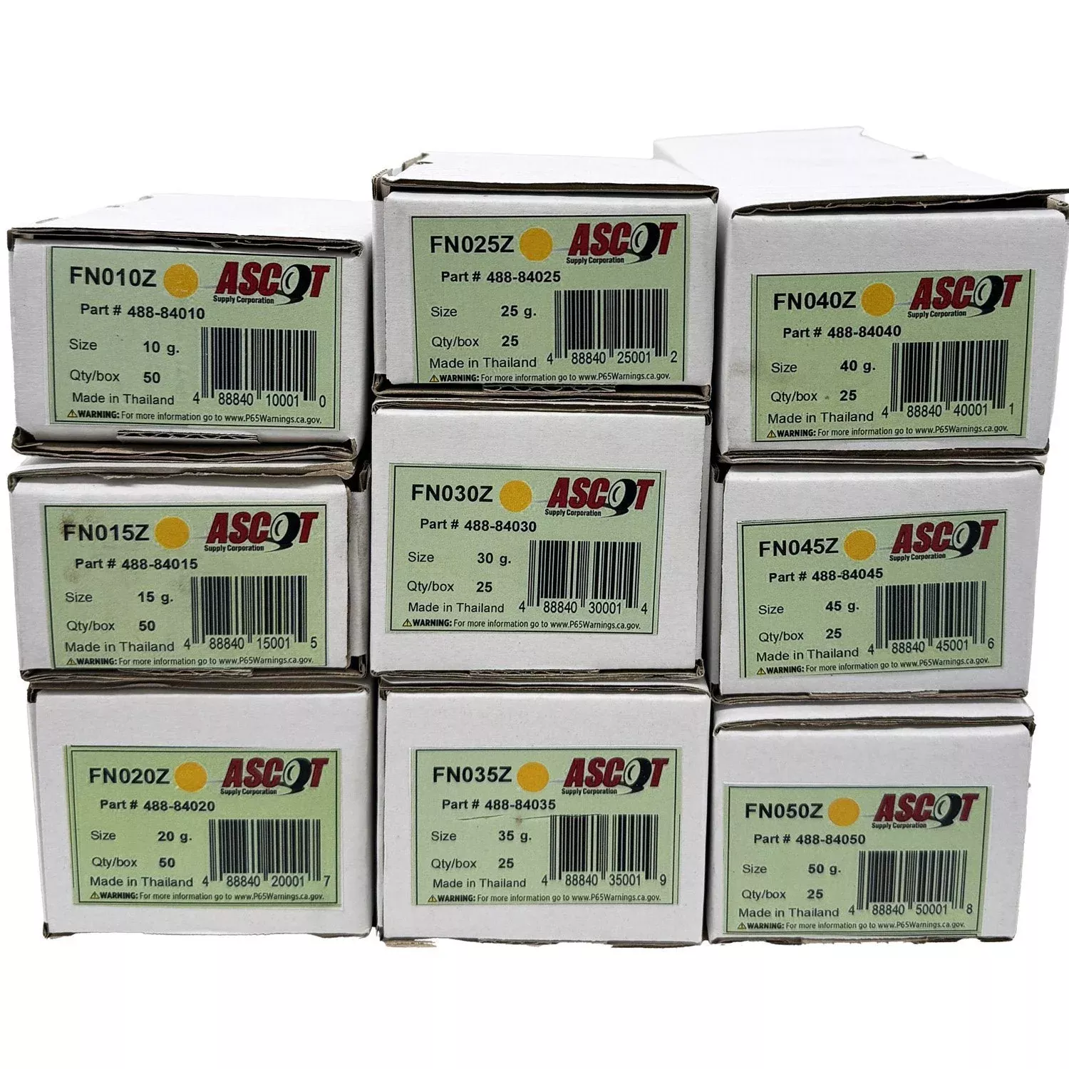Ascot FN Style Coated Zinc Clip-On Wheel Weight Bundle 10gm-50gm (9 Items)