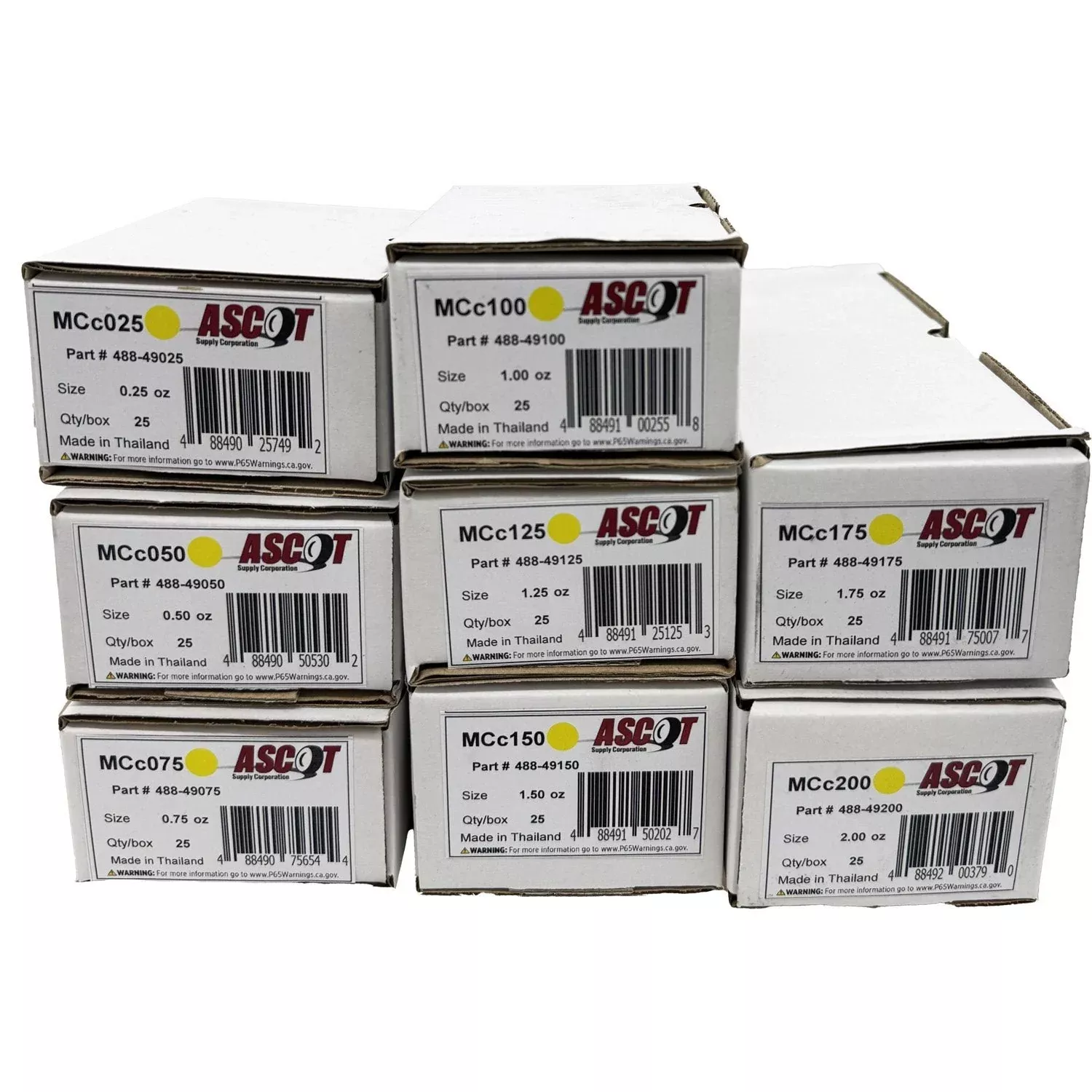 Ascot MC Style Coated Lead Clip-On Wheel Weight Bundle .25oz-2.00oz (8 Items)