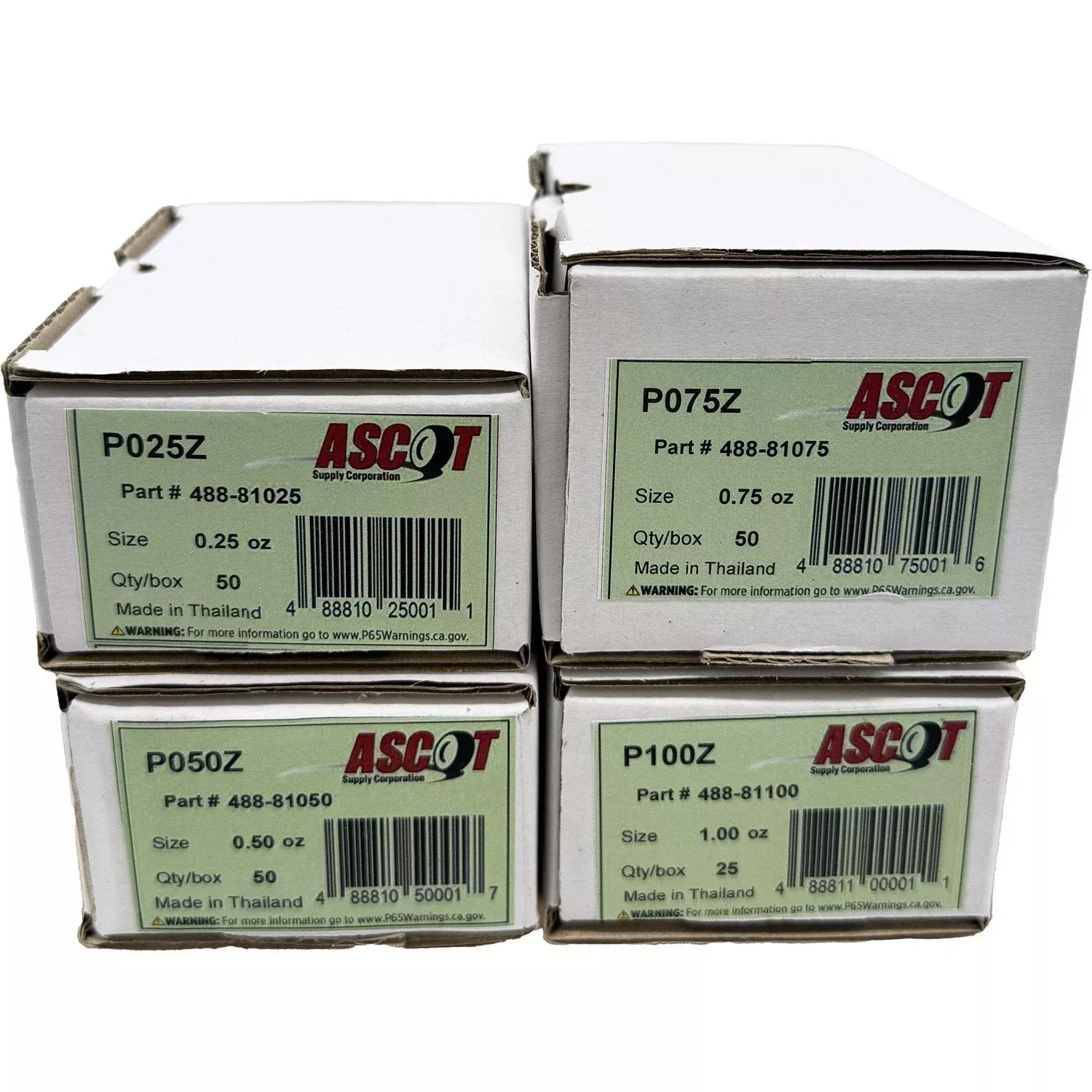 Ascot P Style Coated Zinc Clip-On Wheel Weight Bundle .25oz-1.00oz (4 Items)
