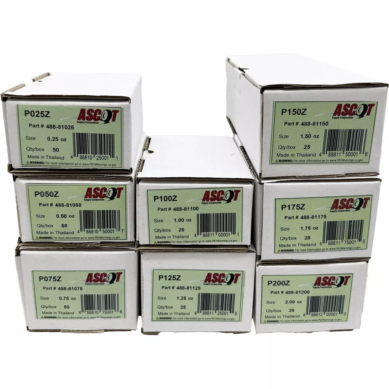 Ascot P Style Coated Zinc Clip-On Wheel Weight Bundle .25oz-2.00oz (8 Items)