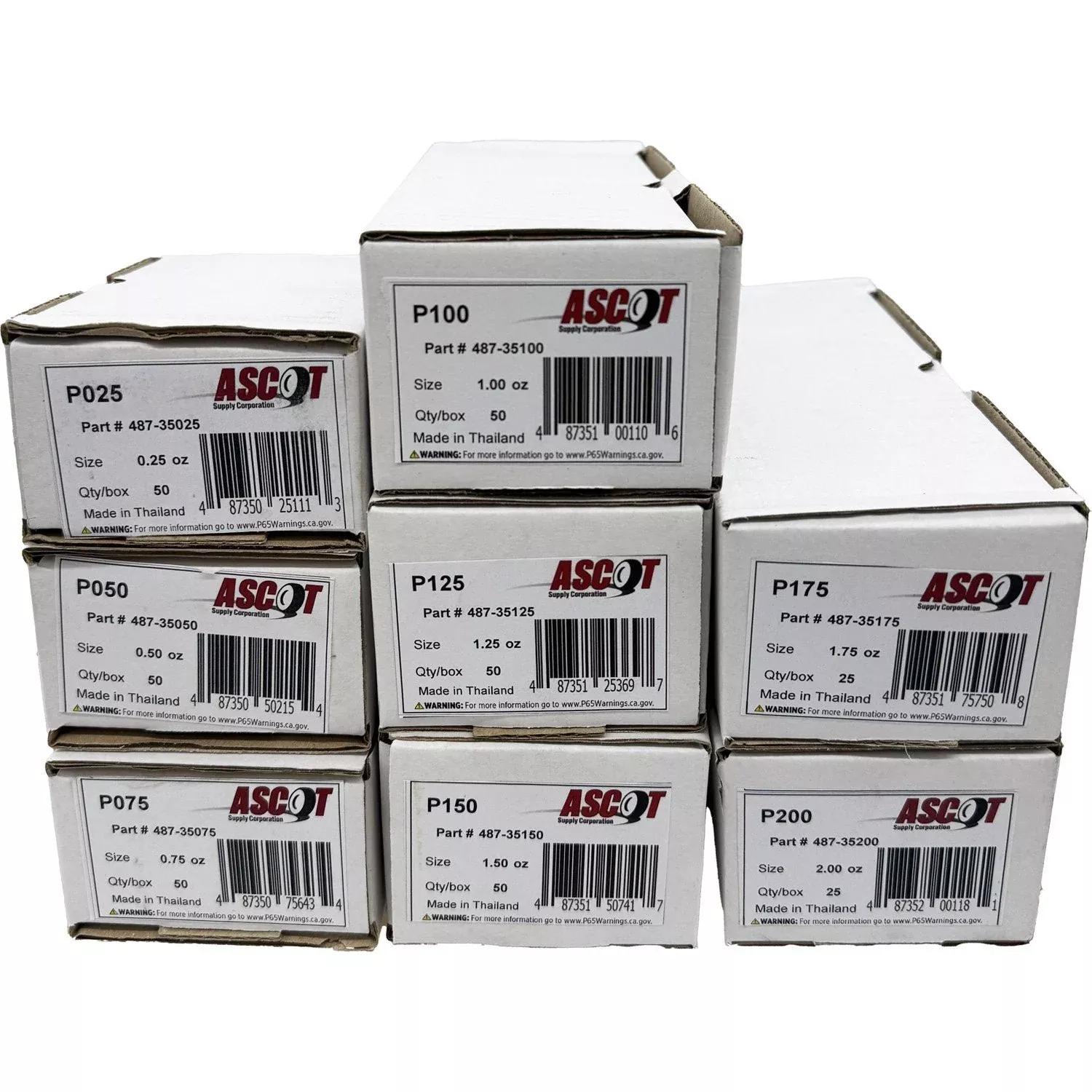Ascot P Style Uncoated Lead Clip-On Wheel Weight Bundle .25oz-2.00oz (8 Items)