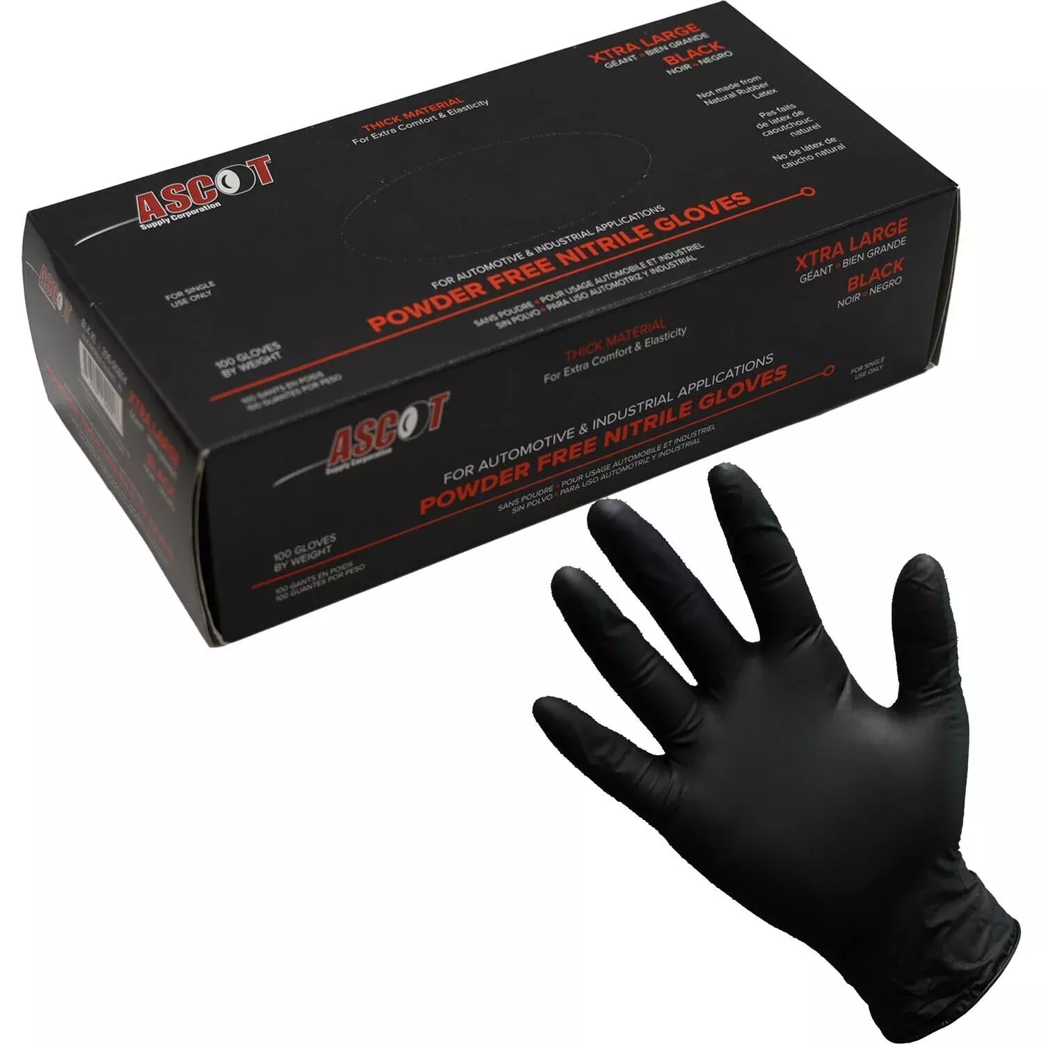 Ascot Powder Free Nitrile Gloves 5 Mil Black X-Large Box of 100
