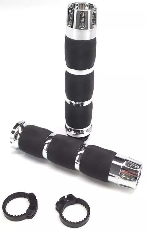 Avon Gatlin Air Cushioned Chrome Handlebar Grips - Cable Style (MT-AIR-90-CH-GA)