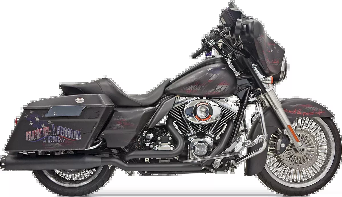 Bassani Black True Dual Down Under Exhaust 2009-2016 Harley Touring FLHR FLHX
