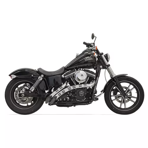 Bassani Radial Sweepers Exhaust for Harley Softail & Dyna - Black / Chrome Slotted Shields