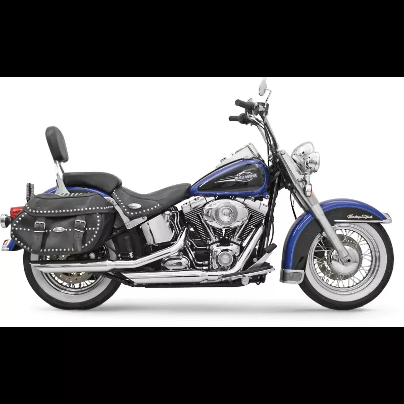 BASSANI SLASHCUT CHROME SLIP ONS HARLEY SOFTAILS 07-17