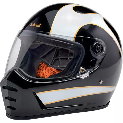 Biltwell Lane Splitter Helmet -Gloss Black/White Flames - 2XL - Open Box