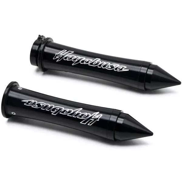 Black Suzuki Hayabusa Hand Grips w/ "Hayabusa" Logo Spiked Bar Ends