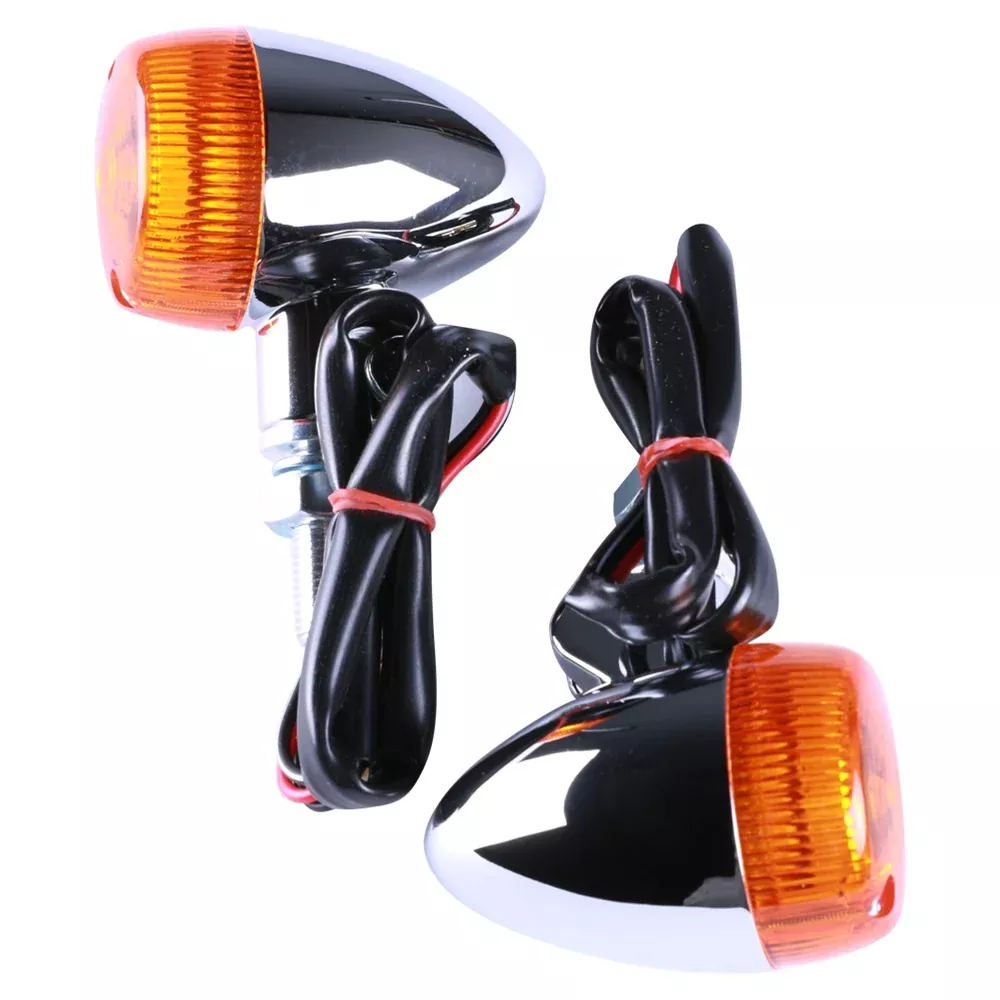 Bullet Style Chrome Front/Rear Turn Signals w/ Amber Lens