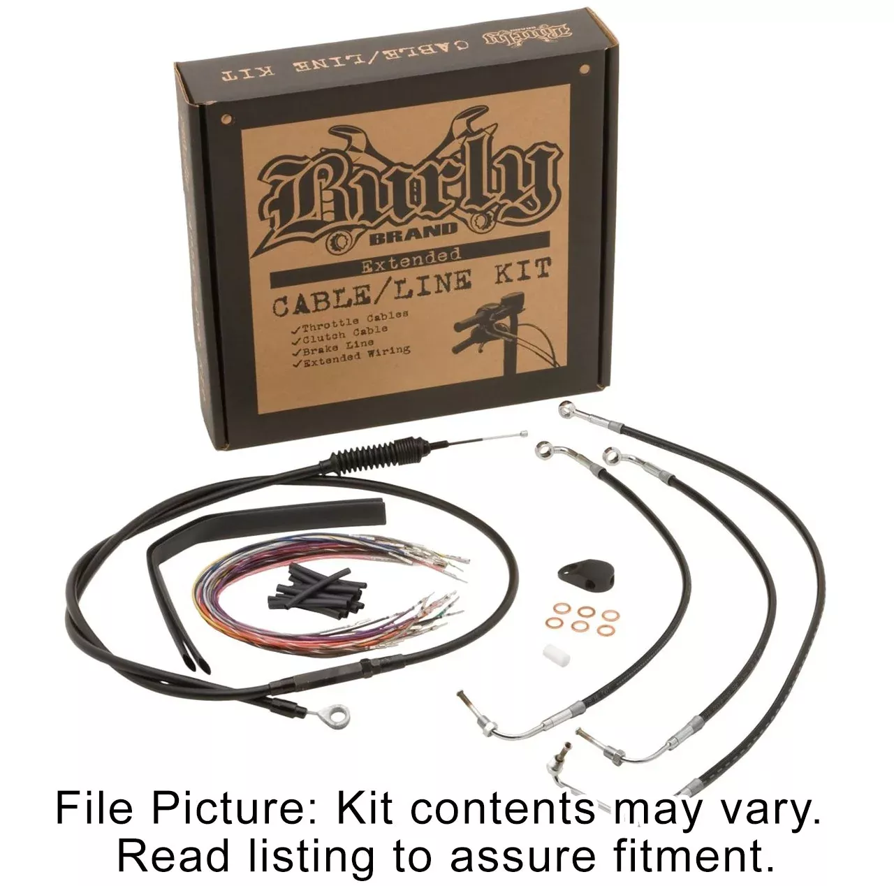 Burly Brand Black Vinyl Extended Cable Kit Harley 14-15 W/O ABS 15" Handlebars
