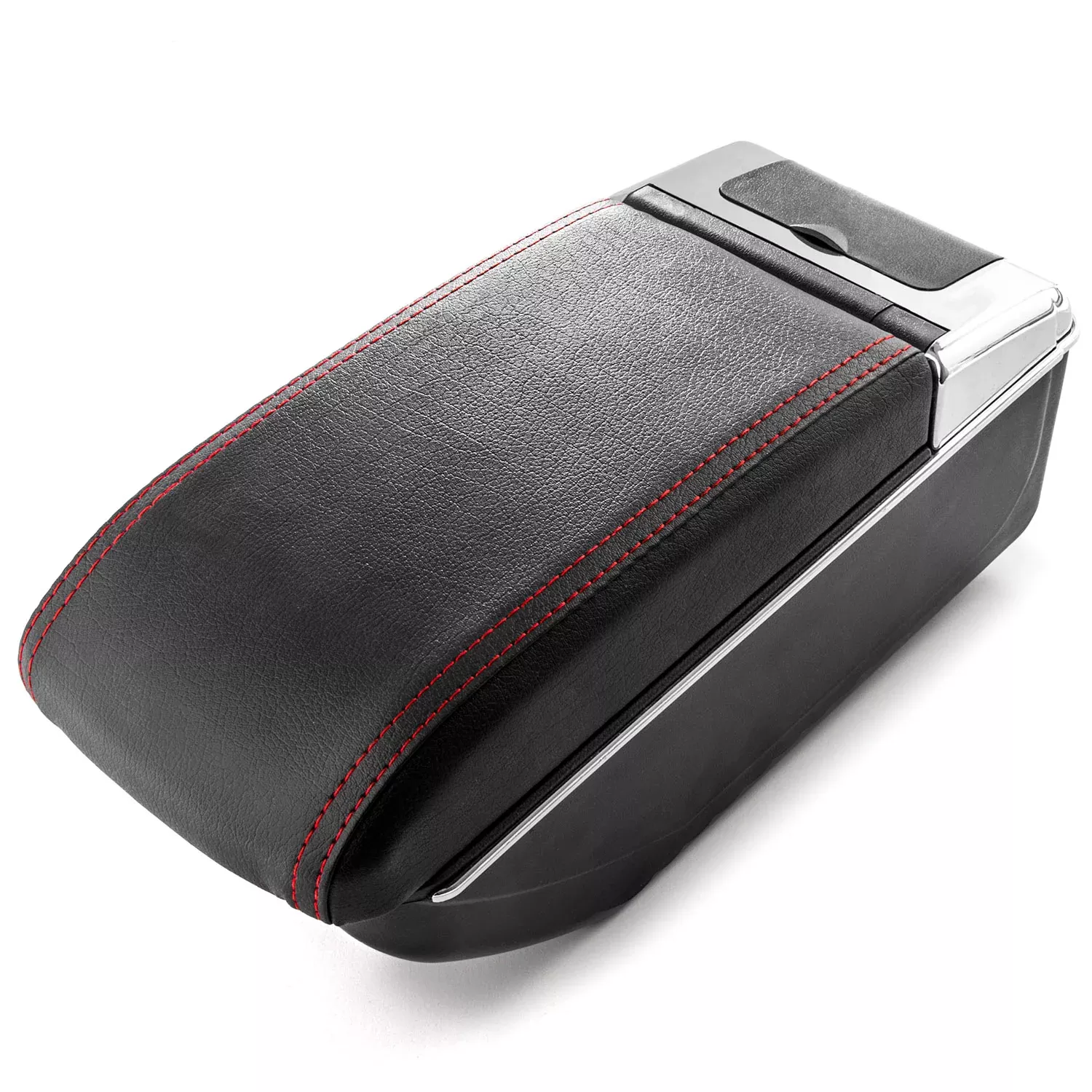 Car Armrest Center Console Box Storage Black Handrest For Nissan Juke 2010-2017 - Black Leather Red Stitching - Double Storage Space, Adjustable Cup Holder, Rear Ashtray / Change Holder