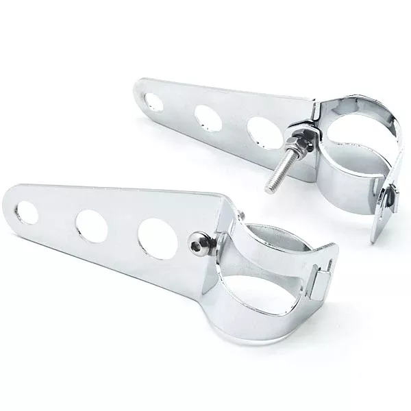 Chrome Headlight Mounting Bracket Fork Ears For Cafe Racer Bobber Bike 31-37mm