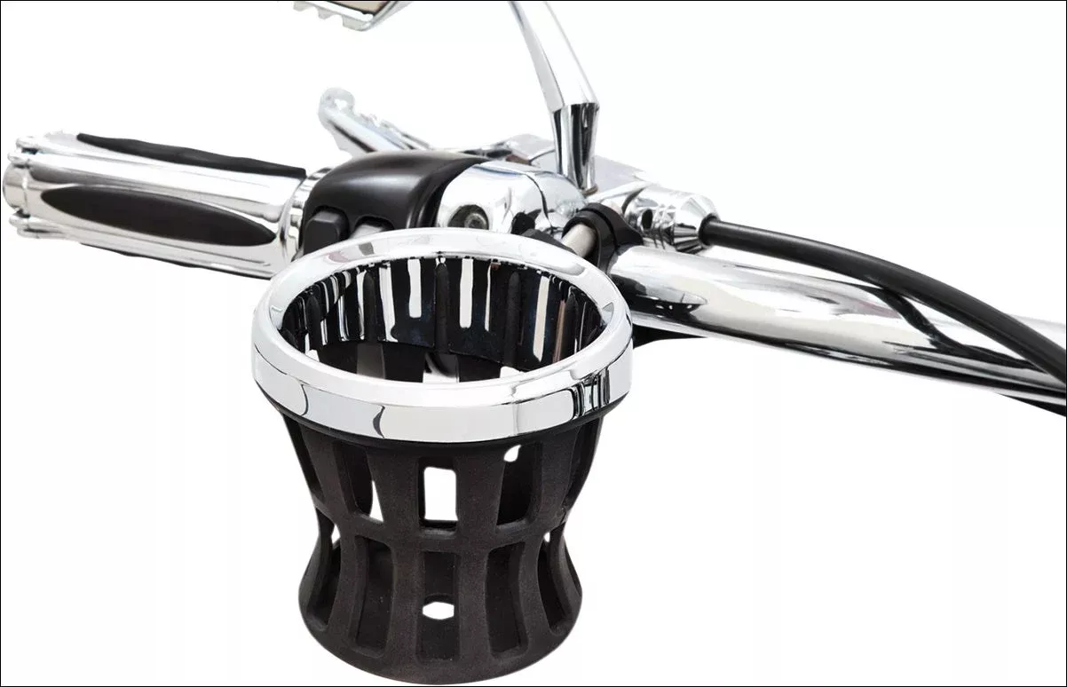 Ciro Black 1-1/4" Bar Mount Drink Holder for Harley or Metric Models