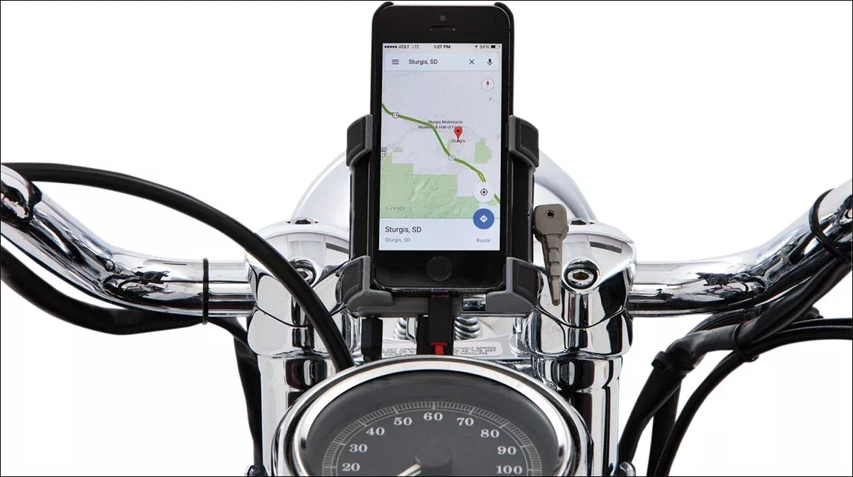 Ciro Black 7/8" and 1" Bar Mount Premium Smartphone/GPS Holder with Charger