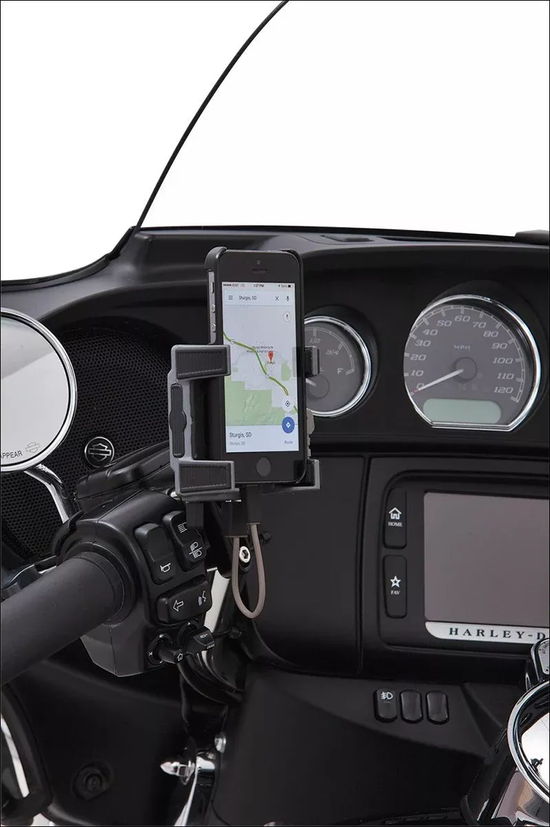 Ciro Black Left or Right Perch Mount Premium Smartphone/GPS Holder with Charger