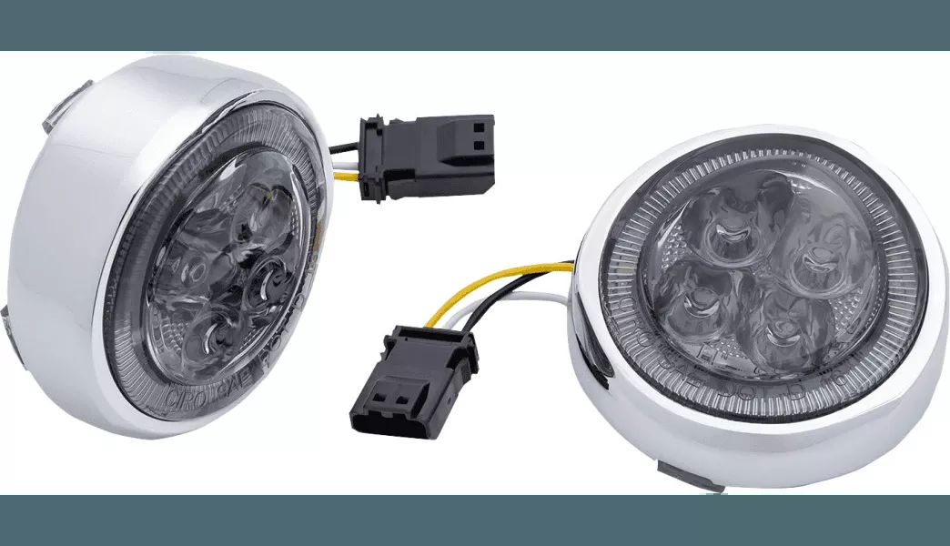 Ciro LED Lighted Fang Front Signal Light Inserts with Bezel for '16-22 Harley Davidson CVO Models - Black w/Smoke Lens