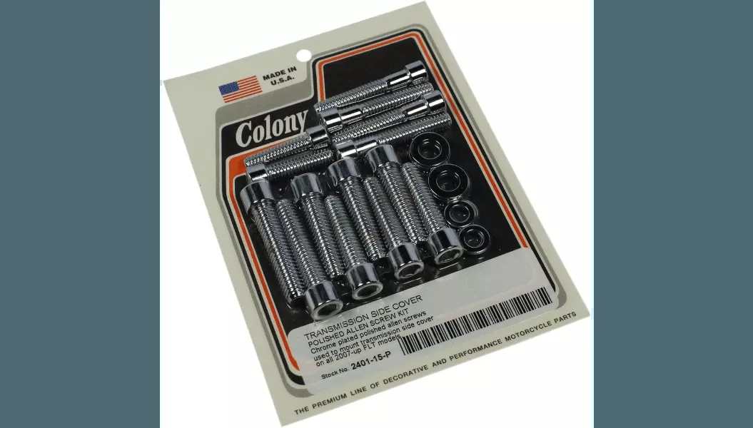 Colony Transmission Side Cover Bolt Kit for '07-16 Harley Davidson Touring Models - Chrome
