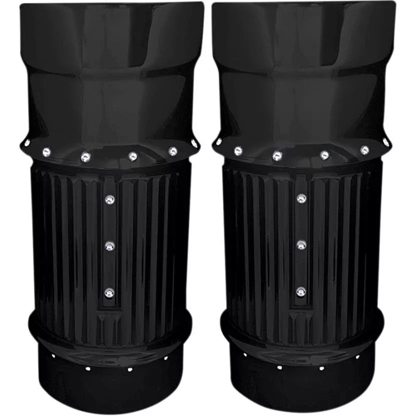 Covingtons Customs Dimpled Black Fork Bellows Slider Covers Boot Harley 14-22