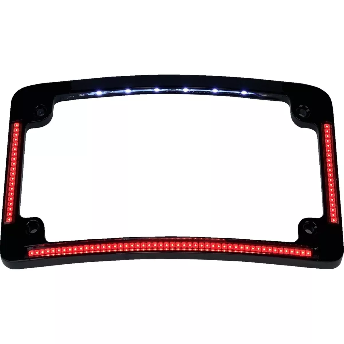 CUSTOM DYNAMICS 2030-2288 TF08-B Radius License Plate Frame with Auxiliary Red LEDs and Tag Illumination – Red/White LED – Gloss Black