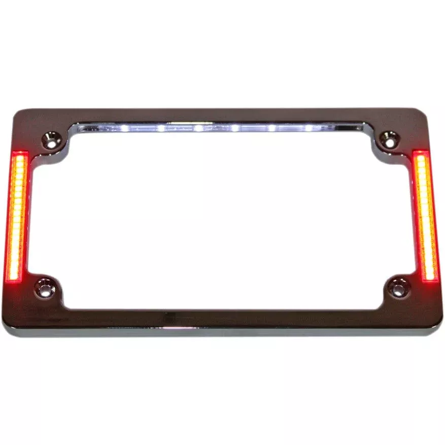 Custom Dynamics Chrome Tri Horizonal Motorcycle Plate Frames Flush Mount Leds