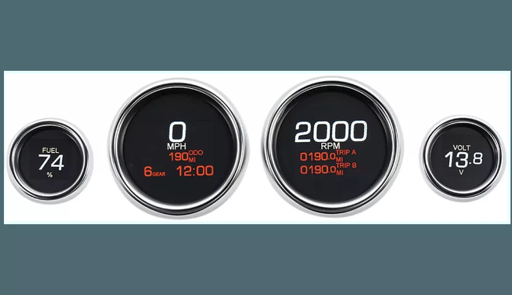 Dakota Digital Four-Gauge MLX Series Kit for ’04-13 Harley Davidson Touring Models – Chrome Bezels