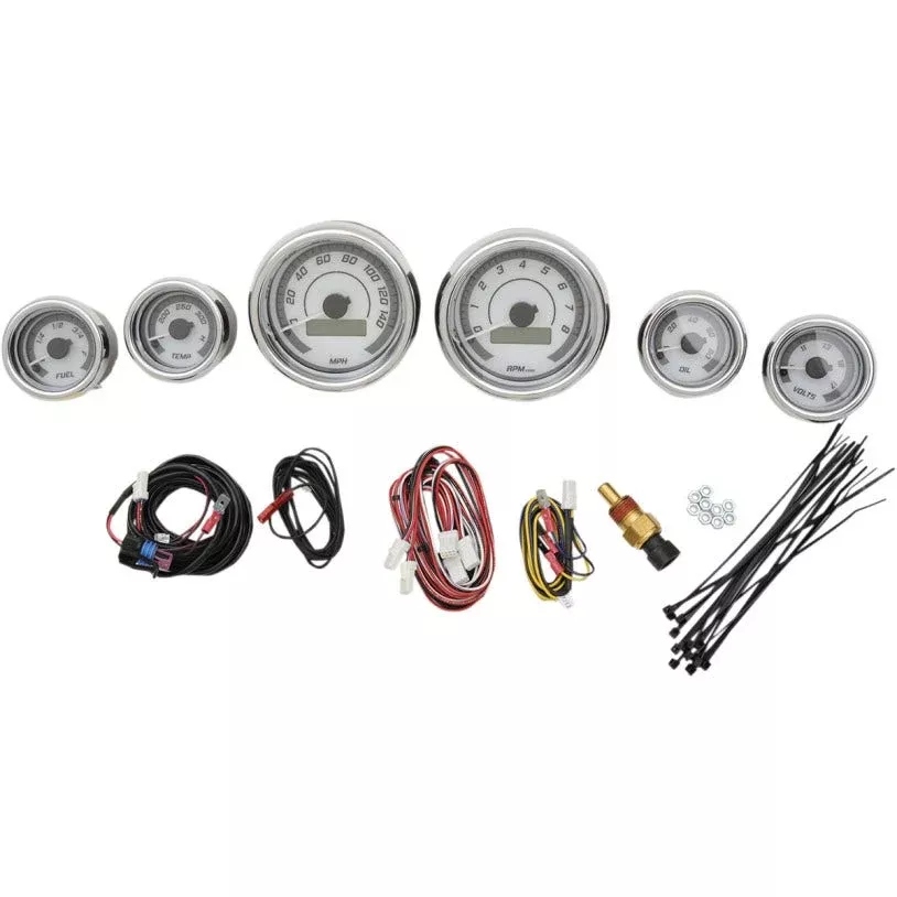 Dakota Digital MVX-8604-WG-C MVX-8K 6 Gauge Plug White/Gray Chrome Bezels 04-13