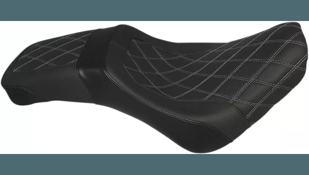 Danny Gray Weekday 2-Up Seat for ’18-Up Harley Davidson Softail Heritage and Slim Models – Gray Stitching / Double Diamond