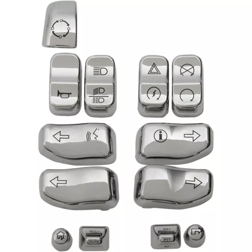 Drag Chrome 12 Piece Handlebar Control Switch Cap Set W/ Triggers Harley 14-17