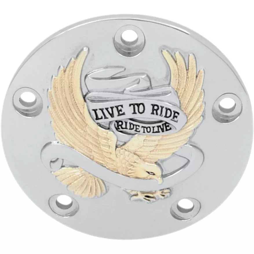 Drag Chrome & Gold Live to Ride 5 Hole Points Ignition Cover Harley 99-15