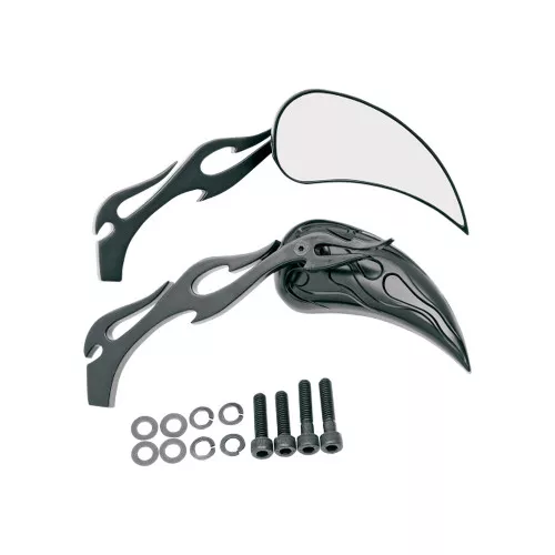 Drag Specialties Flame Teardrop Mirrors Black w/Flame Style Stems (0640-0289)