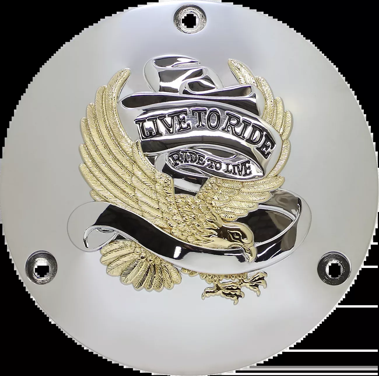 Drag Specialties Live to Ride Gold Eagle 3 Hole Derby Cover for 1969-1999 Harley