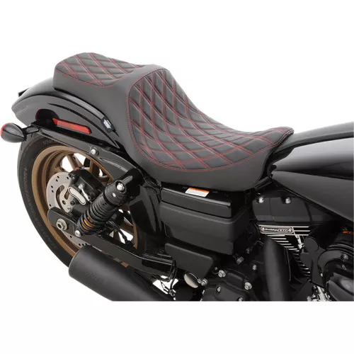 Drag Specialties Predator III Diamond Seat for 2006-2017 Harley Dyna - Red Thread