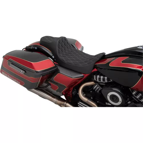 Drag Specialties Predator III Extended Reach Seat for 2008-2023 Harley Touring - Silver Diamond