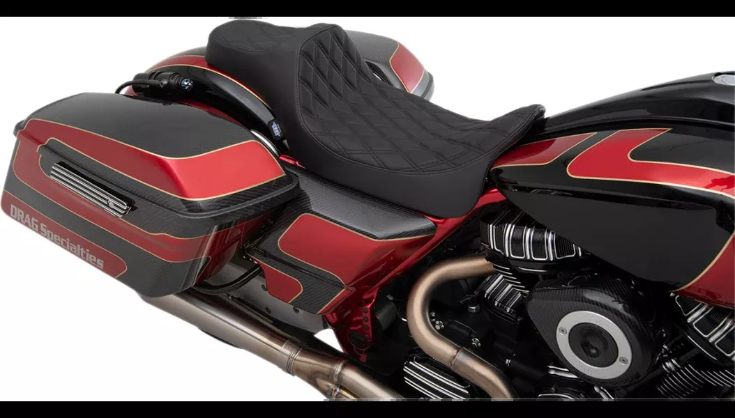 Drag Specialties Predator III Extended Reach Seat – Double Diamond – Black Stitching – 08-23 FL